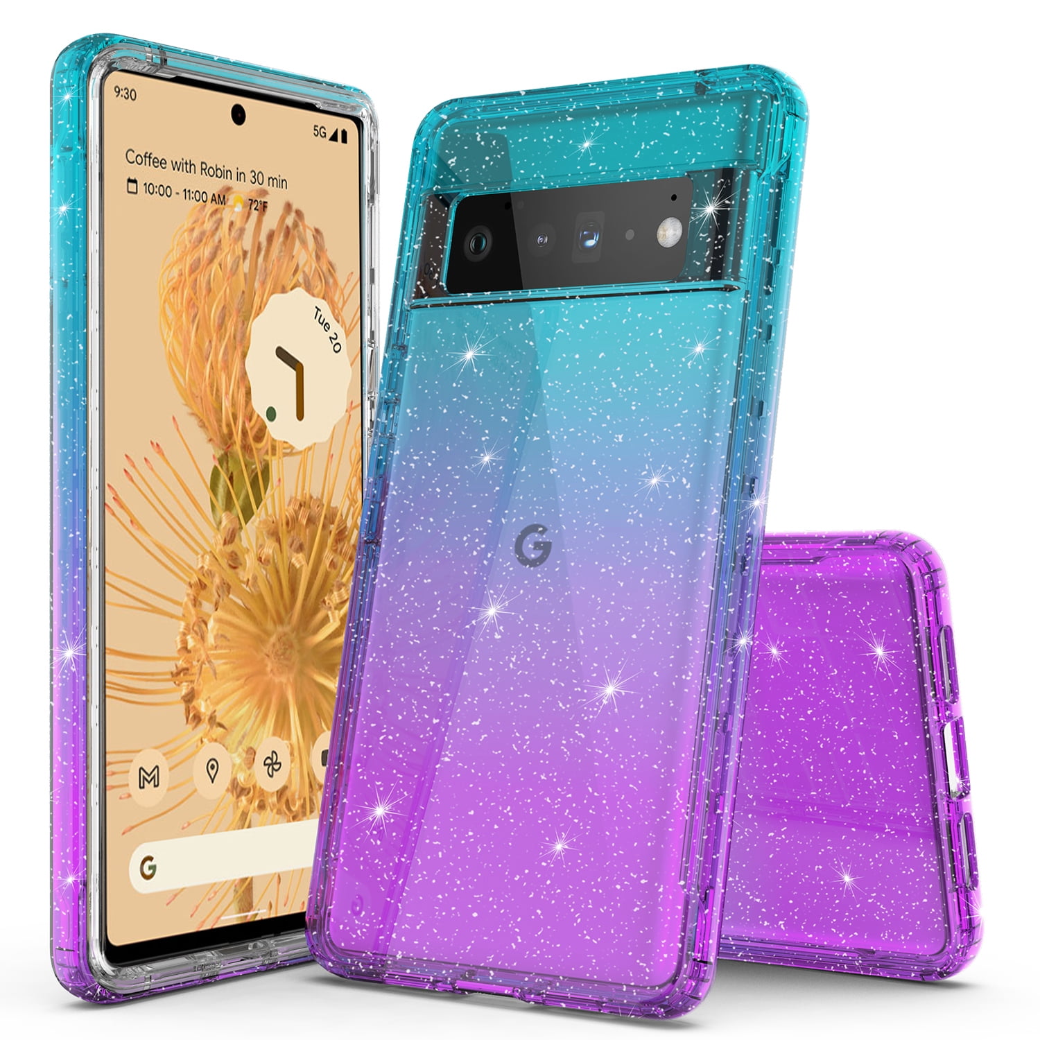 Google Pixel 6 Case, Rosebono Hybrid Glitter Sparkle Transparent
