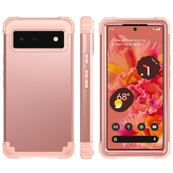 for Google Pixel 6 Case, Slim Dual Layer 3 in 1 Heavy Duty Protection Hybrid Hard PC Soft Silicone Rugged Bumper Anti Slip Full-Body Protective Cases for Google Pixel 6 2021, Rosegold