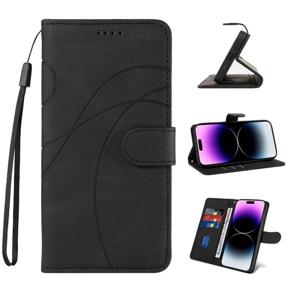 for Google Pixel 6 Case, Vintage Embossed Phone Case Wallet Card Holder PU Leather Stand Flip Case Wrist Strap Magnetic Closure Shockproof Protective Cover for Google Pixel 6, Black