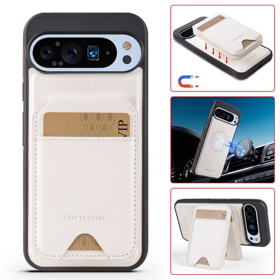 for Google Pixel 6 Case Wallet with Card Holder for Women Men Compatible with Magsafe Wallet Detachable Magnetic 2 in 1 Stand Credit Card Slots PU Leather Shockproof Phone case-Off, White