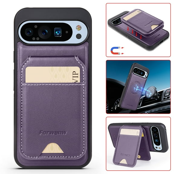 for Google Pixel 6 Case Wallet with Card Holder for Women Men Compatible with Magsafe Wallet Detachable Magnetic 2 in 1 Stand Credit Card Slots PU Leather Shockproof Phone case-Off, Purple