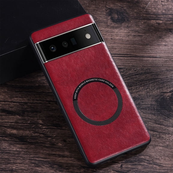 for Google Pixel 6 MagSafe Case, Compatible with MagSafe Charging, Premium PU Leather Back TPU Edges Drop Proof Scratch Resistant Thin Lightweight Protective Case Cover for Google 6, Red