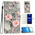 thumbnail image 1 of for Google Pixel 6 PU Leather Flip Case, Stylish Wrist Strap Kickstand Magnetic Card Slots Pattern Shockproof Protective Durable Portable Ultra Slim Case for Men Women - Gray Bottom Flower, 1 of 7