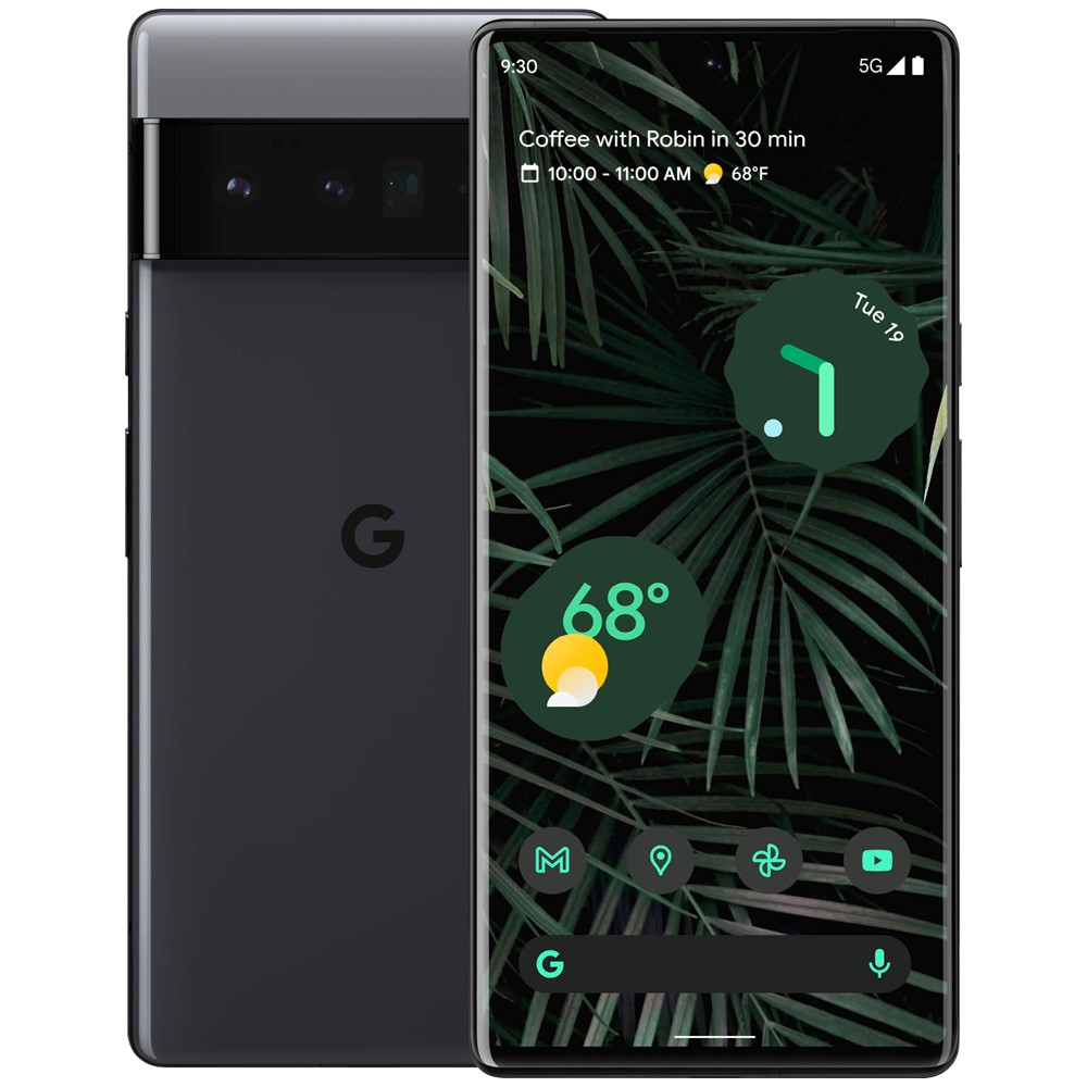 Google Pixel 6 Pro - 5G smartphone - dual-SIM - RAM 12 GB / Internal Memory 128 GB - OLED display - 6.7" - 3120 x 1440 pixels (120 Hz) - 3x rear cameras 50 MP, 48 MP, 12 MP - front camera 11.1 MP - stormy black - image 1 of 7
