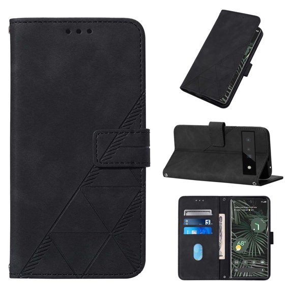 for Google Pixel 6 Pro 6.7" Case Wireless Charging Support, Magnetic Flip Wallet Card Holder PU Leather Cover Built-in Kickstand & Wrist Strap Full Body Protective Shell, Winered