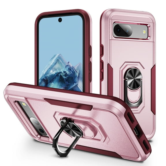 for Google Pixel 6 Pro Armor Case with Camera Lens Slide Protection [Military Grade Drop Tested] for Magnetic Car Mount Ring Holder Kickstand Protective Heavy Duty Phone Case,Pink+Rose