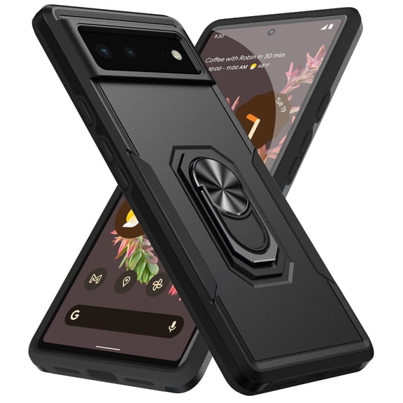 Google Pixel 6 Pro Case, 360 Rotate Ring Stand Rugged Heavy Duty Shockproof Absorption Impact-Resistant Full Body Protective Bumper Phone Case For 6.7 inch Google Pixel 6 Pro 5G 2021,Black