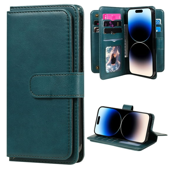 for Google Pixel 6 Pro Case, Heavy Duty Protection Wallet with Magnetic Case, 10 Card Slots, 2 in 1 Folio Flip Premium PU Leather Wallet Kickstand Case for Google Pixel 6 Pro - Darkgreen