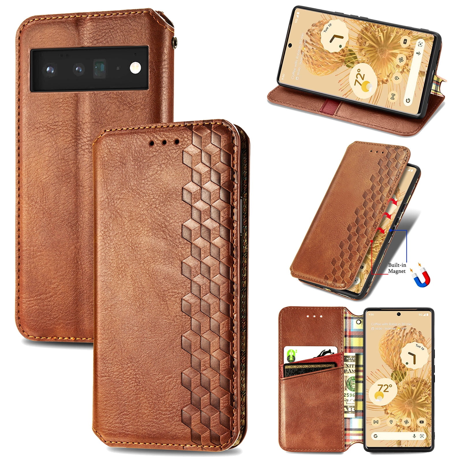 Google Pixel 6 Pro Case PU Leather TPU Wallet Cover with Card Holder
