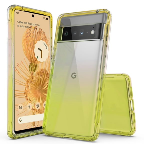 Google Pixel 6 Pro Case, Rosebono Hybrid Gradient Transparent Soft TPU Clear Skin Cover Case For Google Pixel 6 Pro (Yellow)
