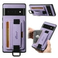 thumbnail image 1 of for Google Pixel 6 Pro PU Leather Card Slots Back Case, Classic Wristband Kickstand Finger Ring Shockproof Protective TPU Frame Phone Case for Google Pixel 6 Pro Women Men Boys Girls, Purple, 1 of 6