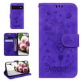 thumbnail image 1 of Google Pixel 6 Pro Phone Case, Butterfly Embossed Pattern PU Leather Magnetic Folio Flip Kickstand Protective Cards Pocket with Hand Strap Wallet Cover for Google Pixel 6 Pro,Purple, 1 of 13