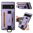 thumbnail image 1 of For Google Pixel 6 Pro Wallet Case, Card Holder Kickstand Phone Case for Women, Premium Leather Purse with Wrist Strap, Ring Holder Cover Credit Card Slot Cover for Google Pixel 6 Pro,Purple, 1 of 6