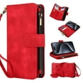 thumbnail image 1 of for Google Pixel 6 Pro Wallet Case with Card Holder for Women Men, Phone Case RFID Blocking PU Leather Flip Shockproof Cover with Shoulder + Wrist Strap Zipper Credit Card Slots Stand, Red, 1 of 9