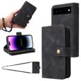 thumbnail image 1 of for Google Pixel 6 Pro Wallet Case, [Card Slots] PU Leather ID Credit Holder Folio Flip Kickstand Magnetic Clasp Phone Cover & Lanyard & Shoulder Strap for Google Pixel 6 Pro, Black, 1 of 6