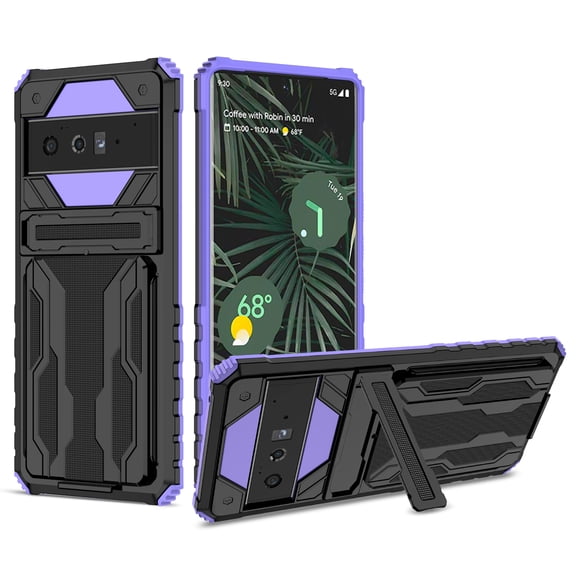 for Google Pixel 6 Pro Wallet Case, with Credit Card Holder Stand Kickstand Slim Rugged Shockproof Heavy Duty Defender Armor Military Grade Protective Case for Google Pixel 6 Pro,Purple