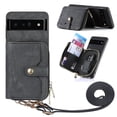 thumbnail image 1 of for Google Pixel 6 Pro Wallet Case, PU Leather Case with Back Card Holder Kickstand, Magnetic Button Flip Folio Shockproof Zipper Crossbody Strap Purse Phone Case for Google Pixel 6 Pro, Black, 1 of 10