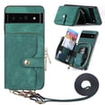 thumbnail image 1 of for Google Pixel 6 Pro Wallet Case, PU Leather Case with Back Card Holder Kickstand, Magnetic Button Flip Folio Shockproof Zipper Crossbody Strap Purse Phone Case for Google Pixel 6 Pro, Green, 1 of 10