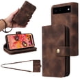 thumbnail image 1 of for Google Pixel 6 Wallet Case, [Card Slots] PU Leather ID Credit Holder Folio Flip Kickstand Magnetic Clasp Phone Cover & Lanyard & Shoulder Strap for Google Pixel 6, Brown, 1 of 6