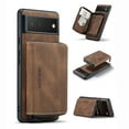thumbnail image 1 of for Google Pixel 6 Wallet Case, Minimalist Luxury PU Leather Magnetic Detachable Credit Card Holder, 2 in 1 Zipper ID Cash Slot, Magnetic Closure Kickstand Folio Flip Slim Cover,Brown, 1 of 9