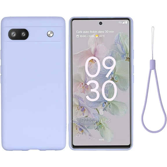 Google Pixel 6A 5G 2022 Case, Slim Liquid Silicone, Shockproof, Soft Anti-Scratch Microfiber Lining, Wrist Strap, Purple