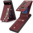 thumbnail image 1 of for Google Pixel 6A Case with Card Holder for Women, for Google Pixel 6A Phone Case Wallet with Credit Card with Ring Kickstand Zipper Shockproof Slim Stand Case - Red Wine, 1 of 13