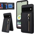 thumbnail image 1 of for Google Pixel 6A Case with Card Holder for Women,Pixel 6A Phone Case Wallet with Strap Credit Card with Kickstand Zipper Shockproof Case for Pixel 6A - Black, 1 of 14