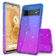 Google Pixel 6A Case, Rosebono Hybrid Glitter Sparkle Transparent Colorful Gradient TPU Cover Case For Google Pixel 6A (Blue/Purple)