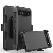 For Google Pixel 6A Heavy Duty Rugged Shockproof Full Body Protection Case With 360 Swivel Kicktand Holster Belt Clip And Built in Screen Protector Phone Cover Case - Black
