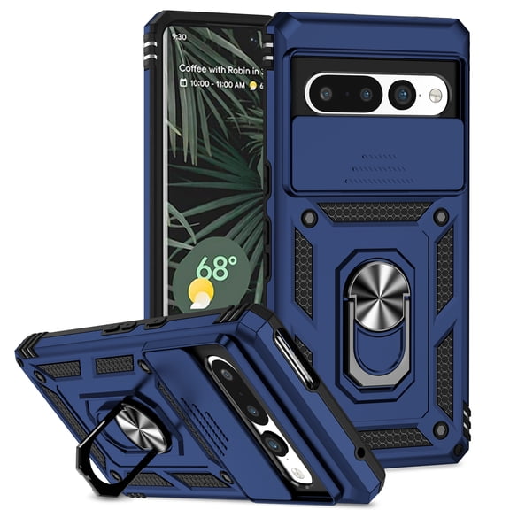 Google Pixel 6A Kickstand Armor Case with Slide Camera Lens Protection Cover Built-in 360掳 Rotate Ring Holder Stand Magnetic Military Shockproof Phone Cover Case for Google Pixel 6A, Blue