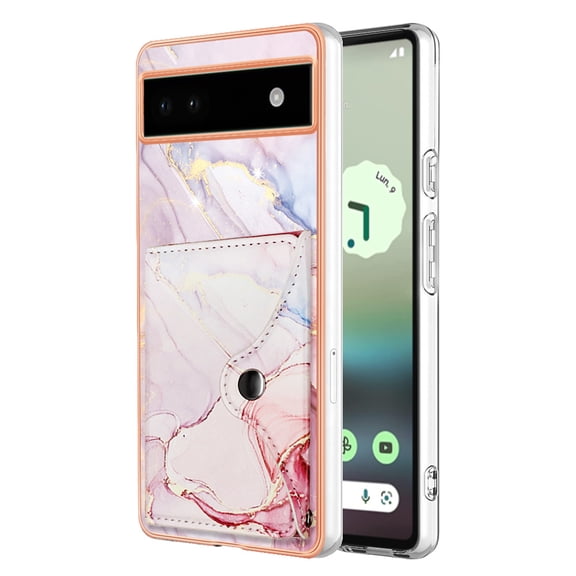 For Google Pixel 6A Marble Patterned Case with Card Holder, Back Folio Kickstand PU Leather + Soft Crystal Bumper Edge, Magnetic Clasp Back Cover For Google Pixel 6A,Marble #2