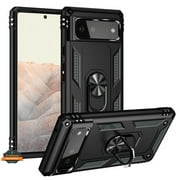For Google Pixel 6A Shockproof Hybrid Dual Layer PC + TPU with Ring Stand Metal Kickstand Heavy Duty Armor Shell Phone Case Cover by Xpression - Black