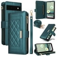thumbnail image 1 of for Google Pixel 6A Wallet Case with RFID Blocking Card Holder, Kickstand Feature PU Leather Case with Adjustable Crossbody & Short Lanyard Magnetic Clasp Zipper Pocket Flip Cover,Darkgreen, 1 of 9