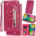 thumbnail image 1 of for Google Pixel 6a Bling Patent Leather Phone Case, Sparkly Shiny Glossy Folio Flip Cover Kickstand Wallet Zipper Pocket Pouch, Card Holder Cash Slot, Magnetic Closure, Wrist Strap, 1 of 8