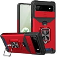 thumbnail image 1 of For Google Pixel 6a Case with Card Holder & 360° Magnetic Ring Stand Heavy Duty Camera Lens Slide Dual Layer Shockproof Hidden Card Slot Slim Wallet Phone Case Cover for Women Men,Red, 1 of 7