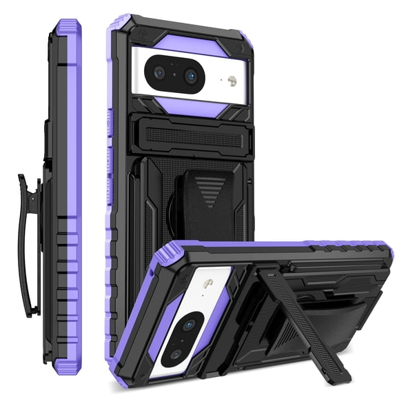 for Google Pixel 6a Case - Heavy Duty Phone Holster with Belt Clip | with Kickstand | Shockproof, Dual Layer Protective | Drop Protection Hybrid Case for Google Pixel 6a | Purple