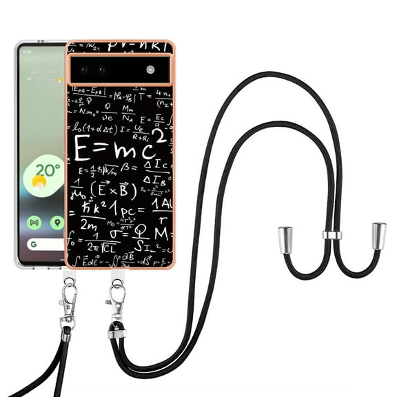for Google Pixel 6a Crossbody Strap Phone Case, Anti-Fall Pattern Clear Design Transparent Soft & Flexible TPU Drop and Shockproof Protective Cover with Adjustable Nylon Neck Strap, Equation