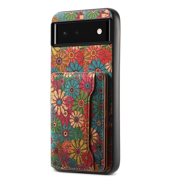 for Google Pixel 6a Luxury Premium PU Leather + TPU Case with 3 Card Slots, Kickstand Back Case Floral Pattern Skin-Friendly Shock-resistance Cover for Google Pixel 6a, Spring