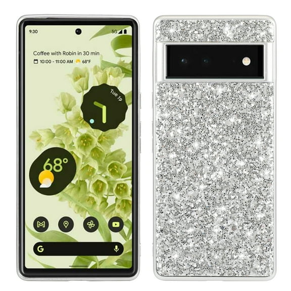 Google Pixel 6a Phone Case, Glitter Sparkle Bling Shiny Diamond Slim Shockproof Soft TPU Silicone Anti-Slip Protective Case Cover  Women Girls  Google Pixel 6a 5G (6.1"), Silver