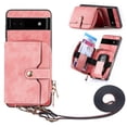 thumbnail image 1 of for Google Pixel 6a Wallet Case, PU Leather Case with Back Card Holder Kickstand, Magnetic Button Flip Folio Shockproof Zipper Crossbody Strap Purse Phone Case for Google Pixel 6a, Pink, 1 of 10