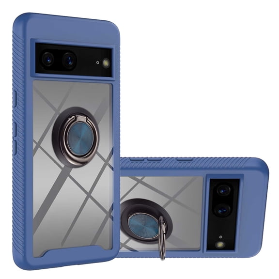 for Google Pixel 7 6.3" 2022 Military Shockproof Case, Rugged Clear Back Case with Metal Ring Kickstand Heavy Duty Full Body Protective Case for Google Pixel 7 Women Men, Darkblue