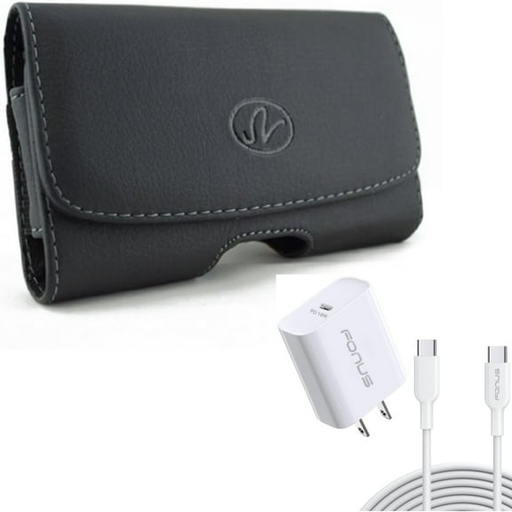 For Google Pixel 7/6a/6 - 18W PD Home Charger w Case Belt Clip, Fast Type-C 10ft Long Cable Quick, Leather Swivel Holster for Google Pixel 7/6a/6 Phones