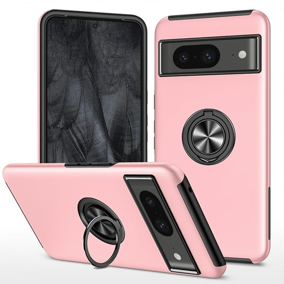 for Google Pixel 7 Case, 360° Rotatable Ring Holder Kickstand Dual Layer Military-Grade Drop Tested Protection Support Car Holder Mount Magnetic Absorbing Bumper Phone Case, Rosegold