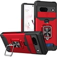 thumbnail image 1 of for Google Pixel 7 Case with Camera Cover, Slide Lens Protection Phone Case with Card Holders Built-in Magnetic Kickstand Cover for Google Pixel 7 TC Red, 1 of 8