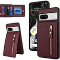thumbnail image 1 of for Google Pixel 7 Case with Card Holder for Women,Pixel 7 Phone Case Wallet with Strap Credit Card with Kickstand Zipper Shockproof Case for Pixel 7 - Red Wine, 1 of 14