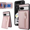 thumbnail image 1 of for Google Pixel 7 Case with Card Holder for Women,Pixel 7 Phone Case Wallet with Strap Credit Card with Kickstand Zipper Shockproof Case for Pixel 7 - Rose Gold, 1 of 14