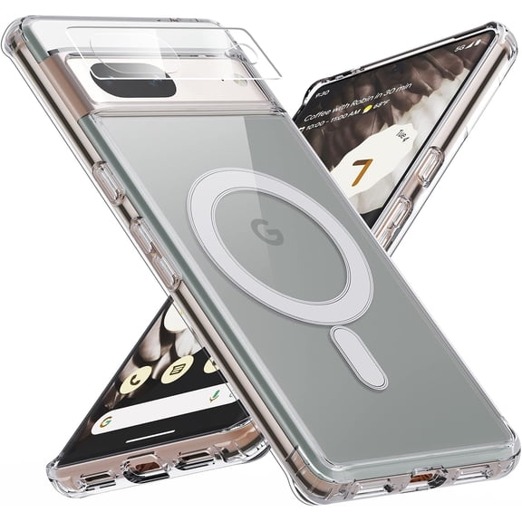 for Google Pixel 7 Case, Magnetic Cover Compatible with MagSafe, Slim Thin Crystal Clear Shockproof Phone Shell with Hard Back & Soft Edge, Camera Lens Protector