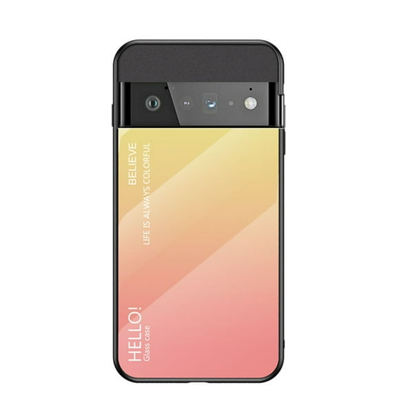 for Google Pixel 7 Case [Military Grade Shockproof] Stylish Tempered Glass Back Luxury Slim Protective Two Layers Hard PC+Soft Silicone Rugged Women Men Anti-Scratch Cover,Yellow