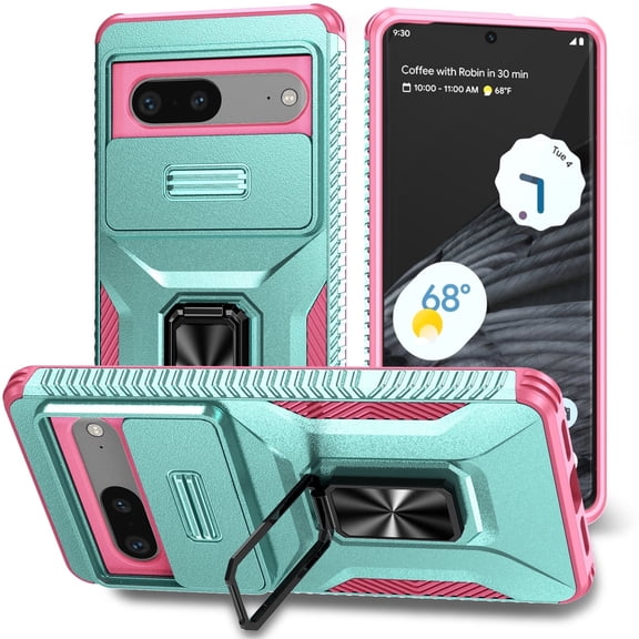 for Google Pixel 7 Case with Slide Camera Cover,Magnetic Rotated Kickstand Rubber Case Hard PC Camera Protection Military Grade Shockproof Heavy Duty Protective Cover,Green