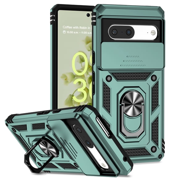 for Google Pixel 7 Case, Soft TPU & Hard PC Anti-scratch Sliding Cover Full Protection Ring Stand Rotating Kickstand Holder Magnetic Shockproof Phone Case Cover for Google Pixel 7 2022, Darkgreen